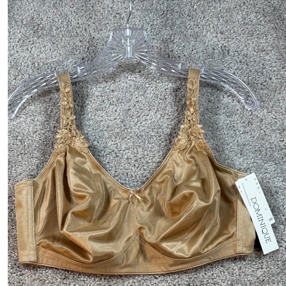 Dominique Womens 40F Gold Full Coverage Non-Wired Bra Floral Embroidered Straps